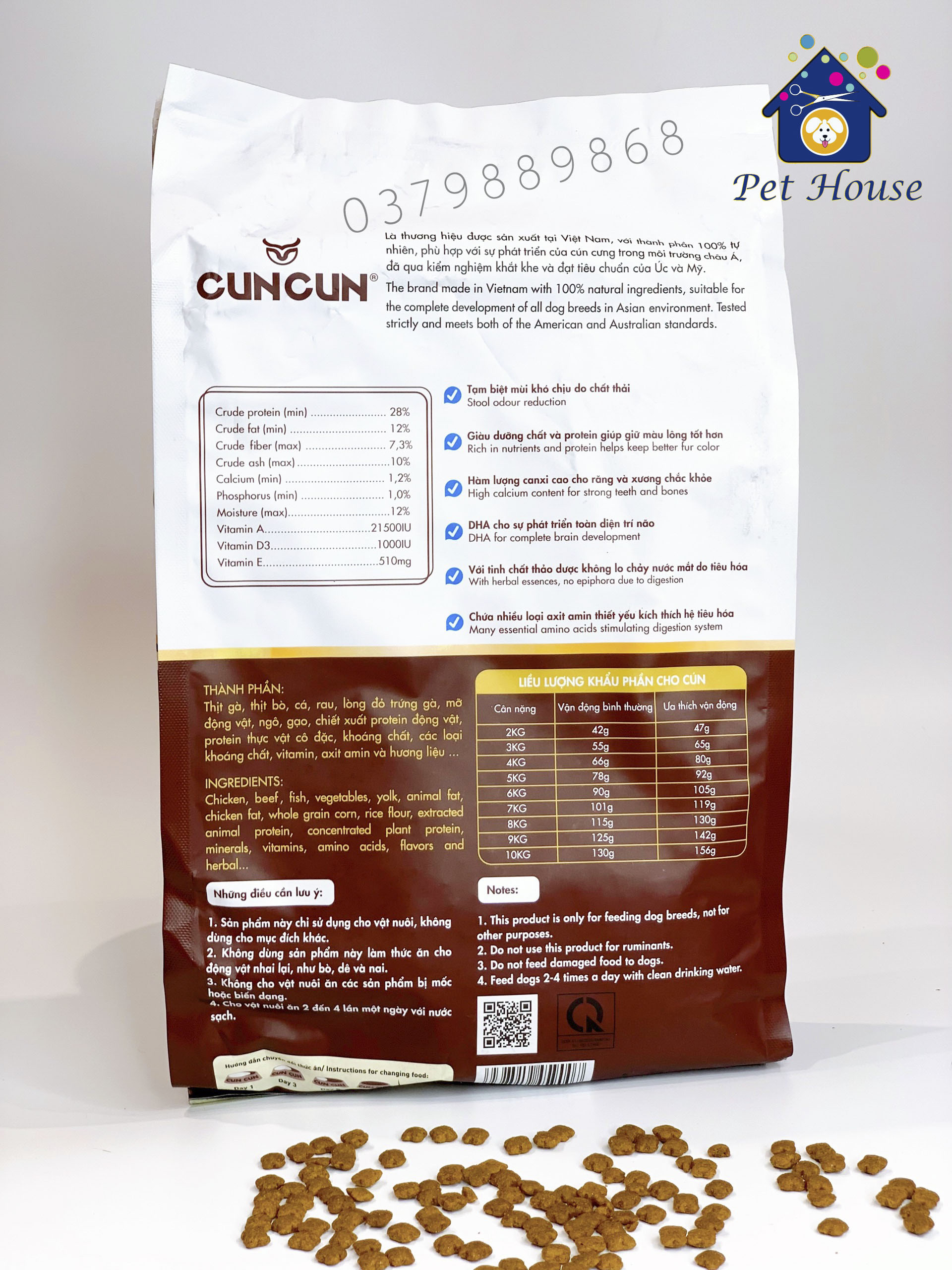 Hạt tươi Cuncun Plus cho chó hàm lượng Protein cao 1.2kg
